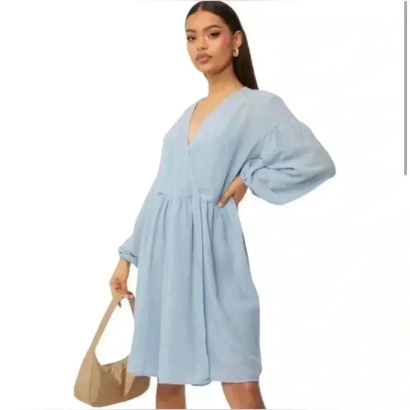 Samsoe Samsoe Dusty Blue Jolie Wrap Long Sleeve Mini Dress - Picture 4 of 14